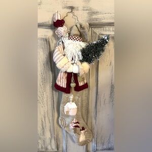 REDUCED Primitive Folk Art Santa Claus Stocking, Christmas Tree Ornament